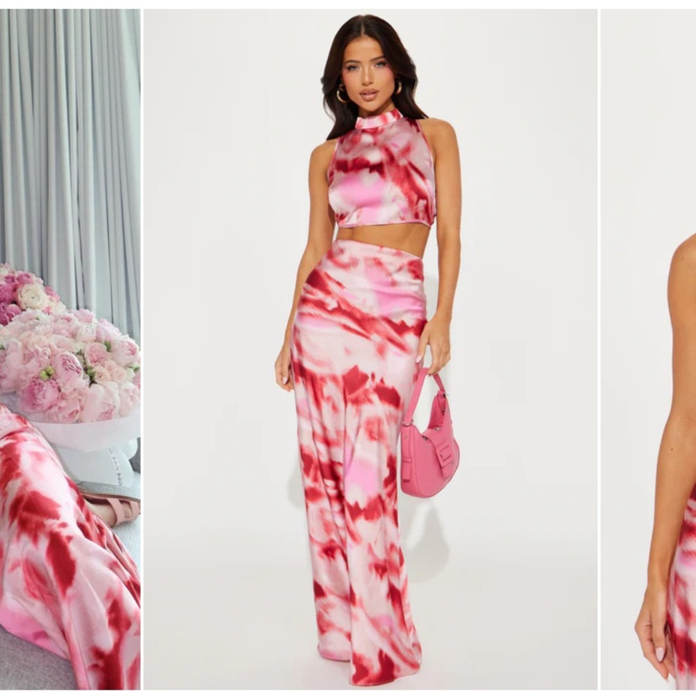 Fashion Nova Pink and White Tie-Dye Set